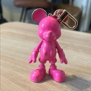 BaubleBar Hot Pink Mickey-Style Keychain Figure with Gold Clip